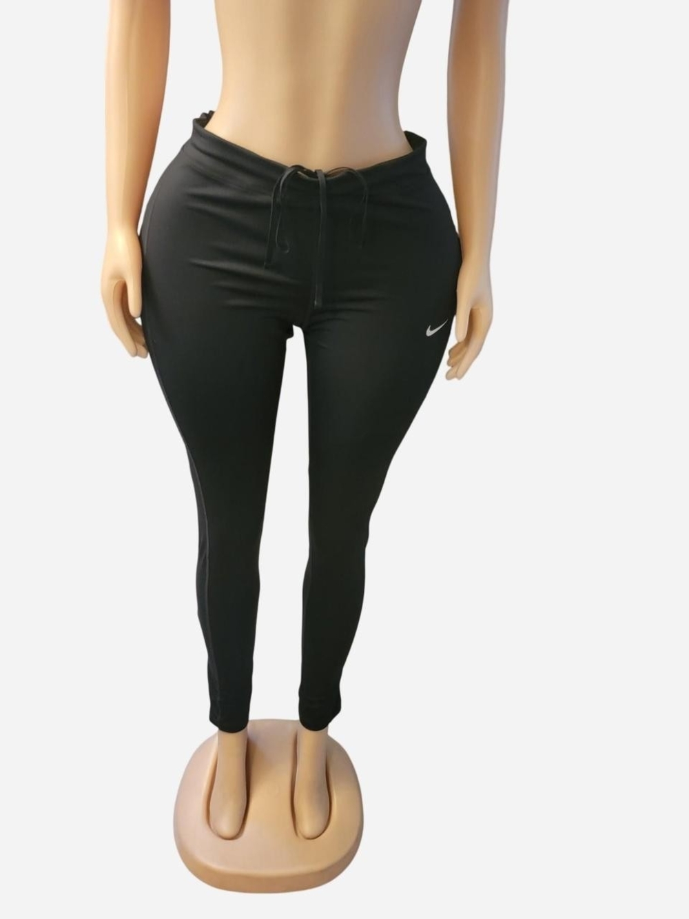Nike Black Slim Drawstring Leggings with White Swoosh Sz XL